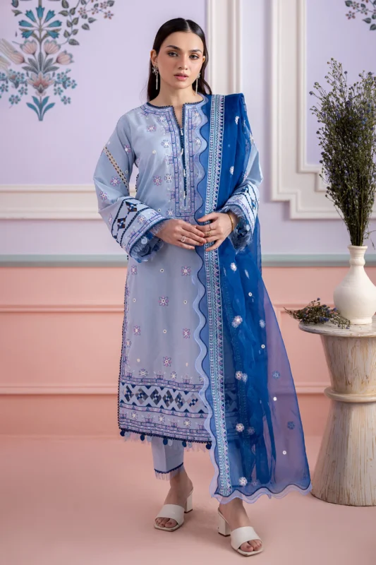 Embroidered Lawn 3 Piece in Blue Color WUS25E30618