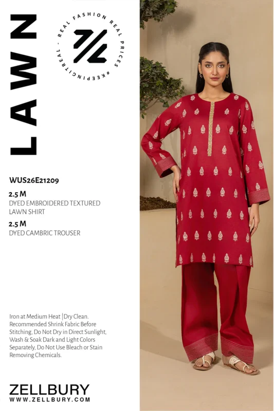Embroidered Lawn 2 Piece in Red Color WUS26E21209