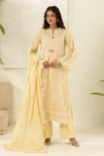 Embroidered Jaquard 3 Piece in Lemon Yellow Color WUS26E30518