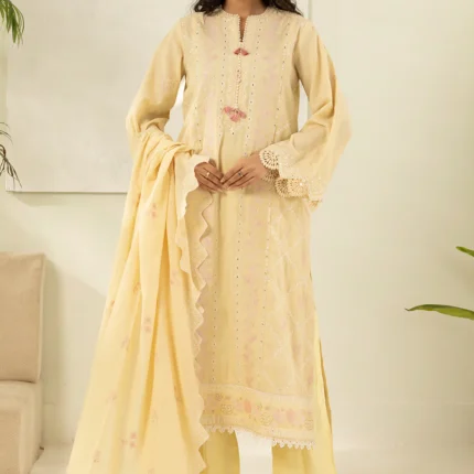 Embroidered Jaquard 3 Piece in Lemon Yellow Color WUS26E30518