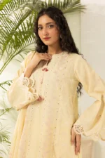 Embroidered Jaquard 3 Piece in Lemon Yellow Color WUS26E30518