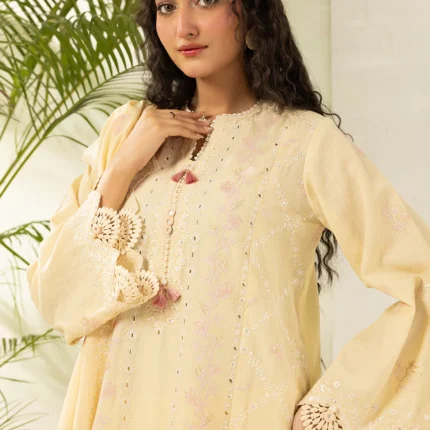 Embroidered Jaquard 3 Piece in Lemon Yellow Color WUS26E30518