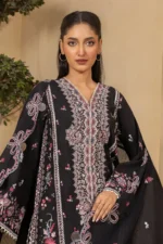 Embroidered Self Jaquard 3 Piece in Black Color WUS26E30660