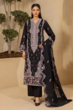 Embroidered Self Jaquard 3 Piece in Black Color WUS26E30660