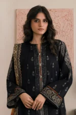 Printed Dupatta Shirt in Black Color WUS26X20522
