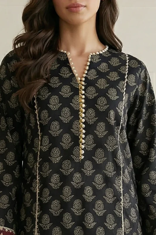 Printed Lawn 2 Piece Shirt Trouser in Black WUS26X20864
