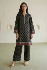 Printed Lawn 2 Piece Shirt Trouser in Black WUS26X20864