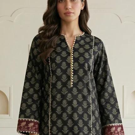 Printed Lawn 2 Piece Shirt Trouser in Black WUS26X20864