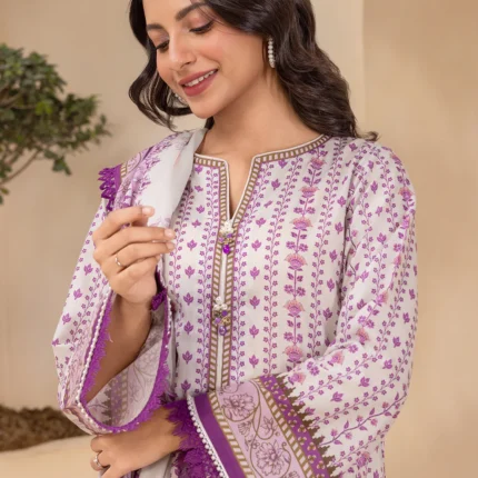 Printed Lawn 3 Piece in Light Grey Color