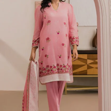 Printed Dobby Lawn 3 Piece in Pink Color WUS26X30700