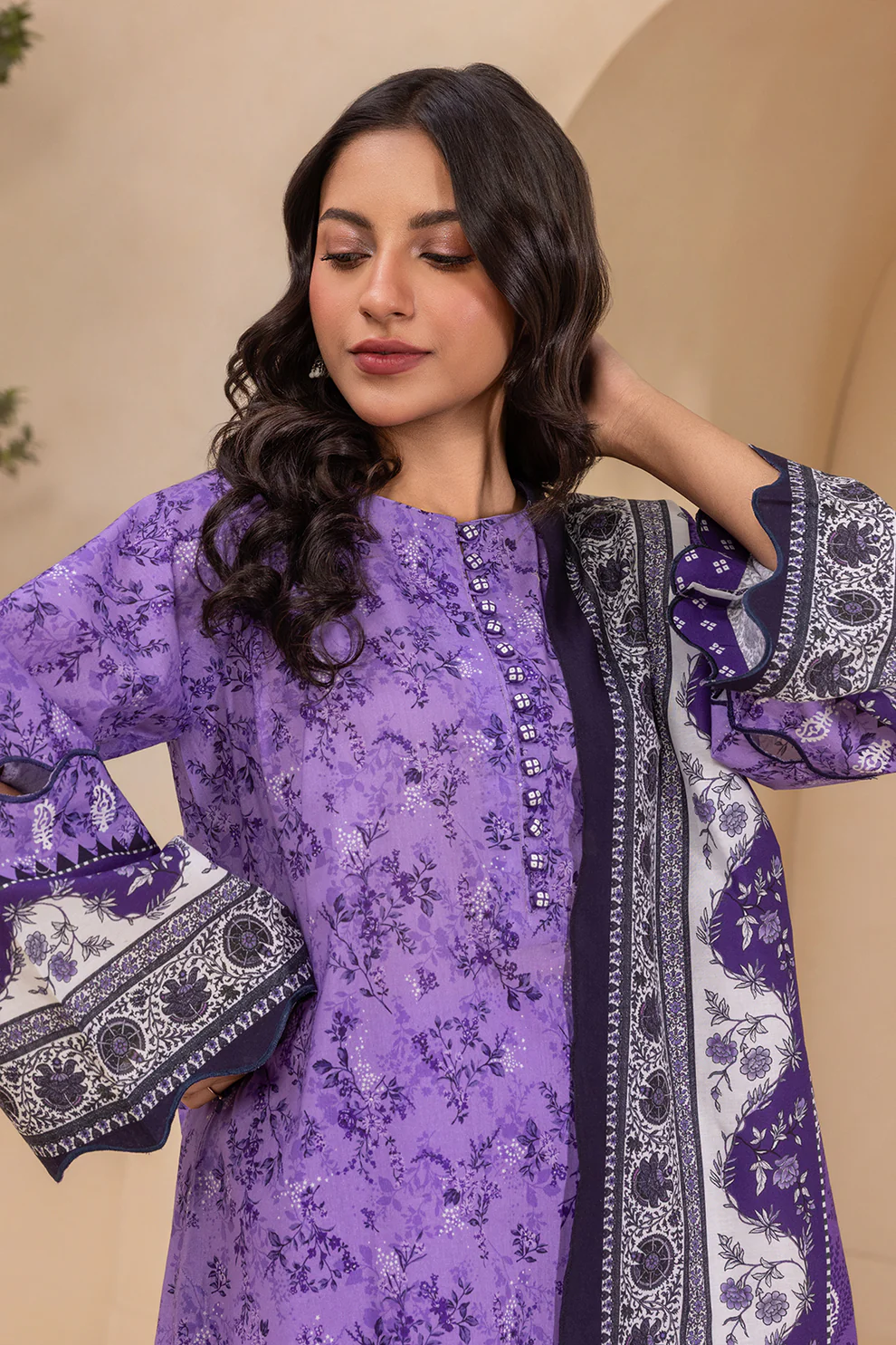 WUS26X30764_1 Printed Lawn 3 Piece in Purple Color WUS26X30764