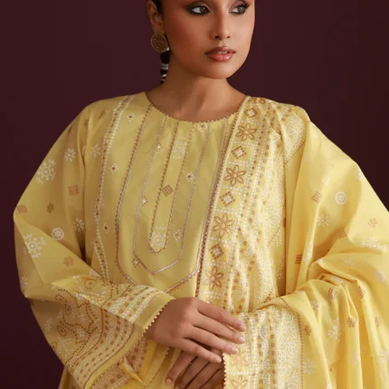 Paste Printed Lawn 3 Piece in Lemon Color WUS26X30772