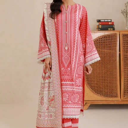 Printed Lawn 3 Piece in Red Color WUS26X30823