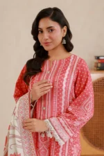 Printed Lawn 3 Piece in Red Color WUS26X30823