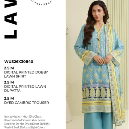 Printed Dobby Lawn 3 Piece in Sky Blue Color WUS26X30840