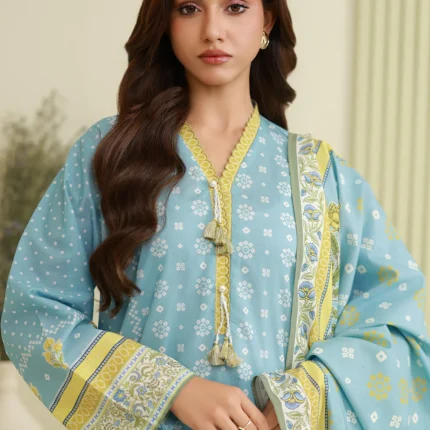 Printed Dobby Lawn 3 Piece in Sky Blue Color WUS26X30840