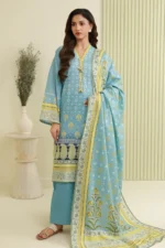 Printed Dobby Lawn 3 Piece in Sky Blue Color WUS26X30840