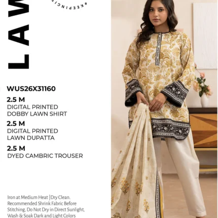 Printed Dobby Lawn 3 Piece in Beige Color WUS26X31160