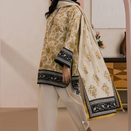Printed Dobby Lawn 3 Piece in Beige Color WUS26X31160