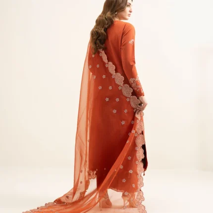 Ayeza Khan Embroidered Dobby 3 Piece in Rust Color