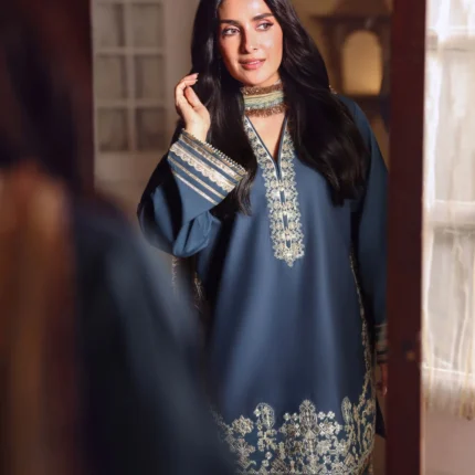 Ayeza Khan Embroidered Lawn 3 Piece in Blue Color