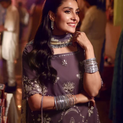 Ayeza Khan Embroidered Lawn 3 Piece in Purple Color