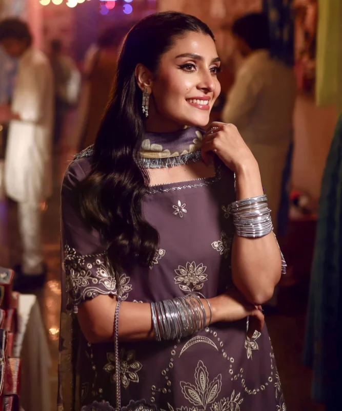 Ayeza Khan Embroidered Lawn 3 Piece in Purple Color