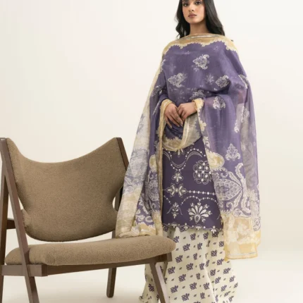 Ayeza Khan Embroidered Lawn 3 Piece in Purple Color