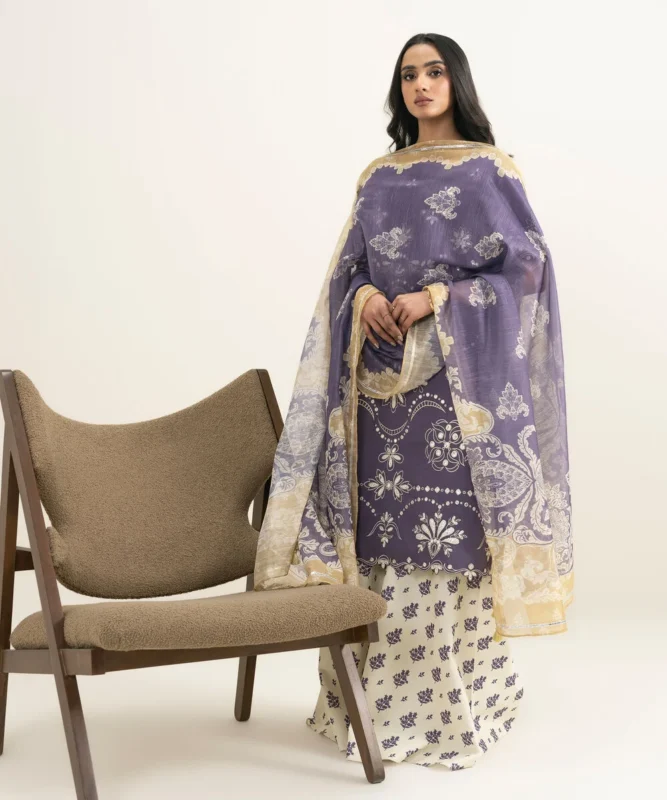 Ayeza Khan Embroidered Lawn 3 Piece in Purple Color