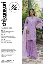Embroidered Cotton 3 Piece Chikankari in Pastel Purple WUC26E34052