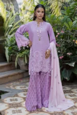 Embroidered Cotton 3 Piece Chikankari in Pastel Purple WUC26E34052