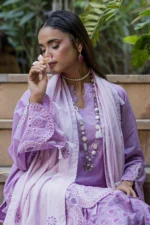 Embroidered Cotton 3 Piece Chikankari in Pastel Purple WUC26E34052