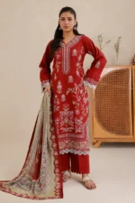 Signature Embroidered Lawn 3 Piece in Red Color WUS26E30511