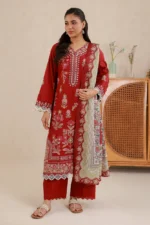 Signature Embroidered Lawn 3 Piece in Red Color WUS26E30511