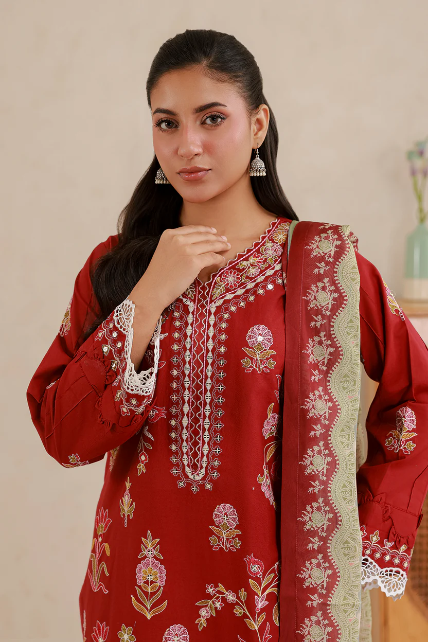WUS26E30511_5 Signature Embroidered Lawn 3 Piece in Red Color WUS26E30511