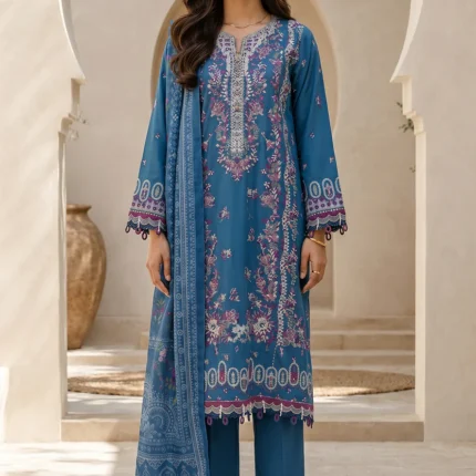Signature Embroidered Lawn 3 Piece in Blue Color WUS26E30719
