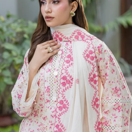 Embroidered Cotton Chikankari 3 Piece in Pink Color WUS26E34096