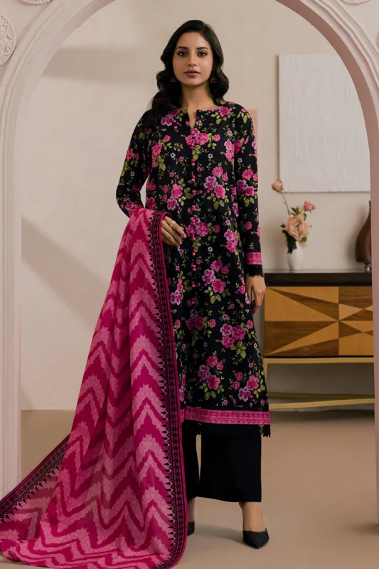 Printed Lawn 2 Piece in Black Color WUS26X20923