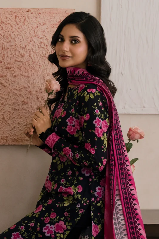 Printed Lawn 2 Piece in Black Color WUS26X20923