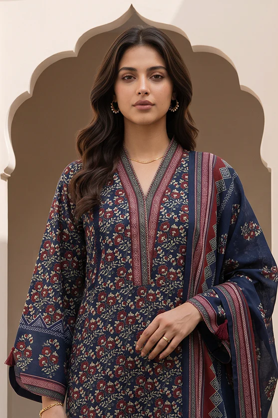 WUS26X38101_4_96740dd1-925d-4065-af6e-5c32b055463b Printed Lawn 3 Piece in Blue Color WUS26X38101