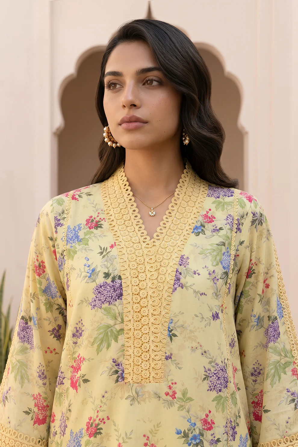 WUS26X38106_1 Printed Lawn 3 Piece in Yellow Color WUS26X38106