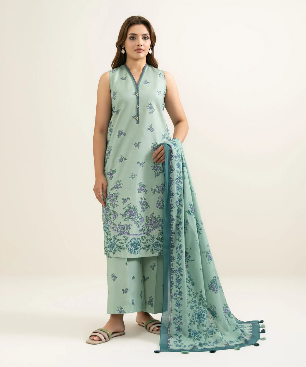 Printed Zari Lawn 3 Piece in Sage Green Color 0U3PDYS26V31