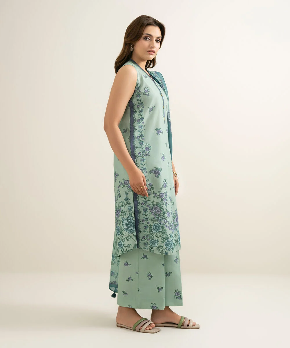 Printed Zari Lawn 3 Piece in Sage Green Color 0U3PDYS26V31 - Image 5