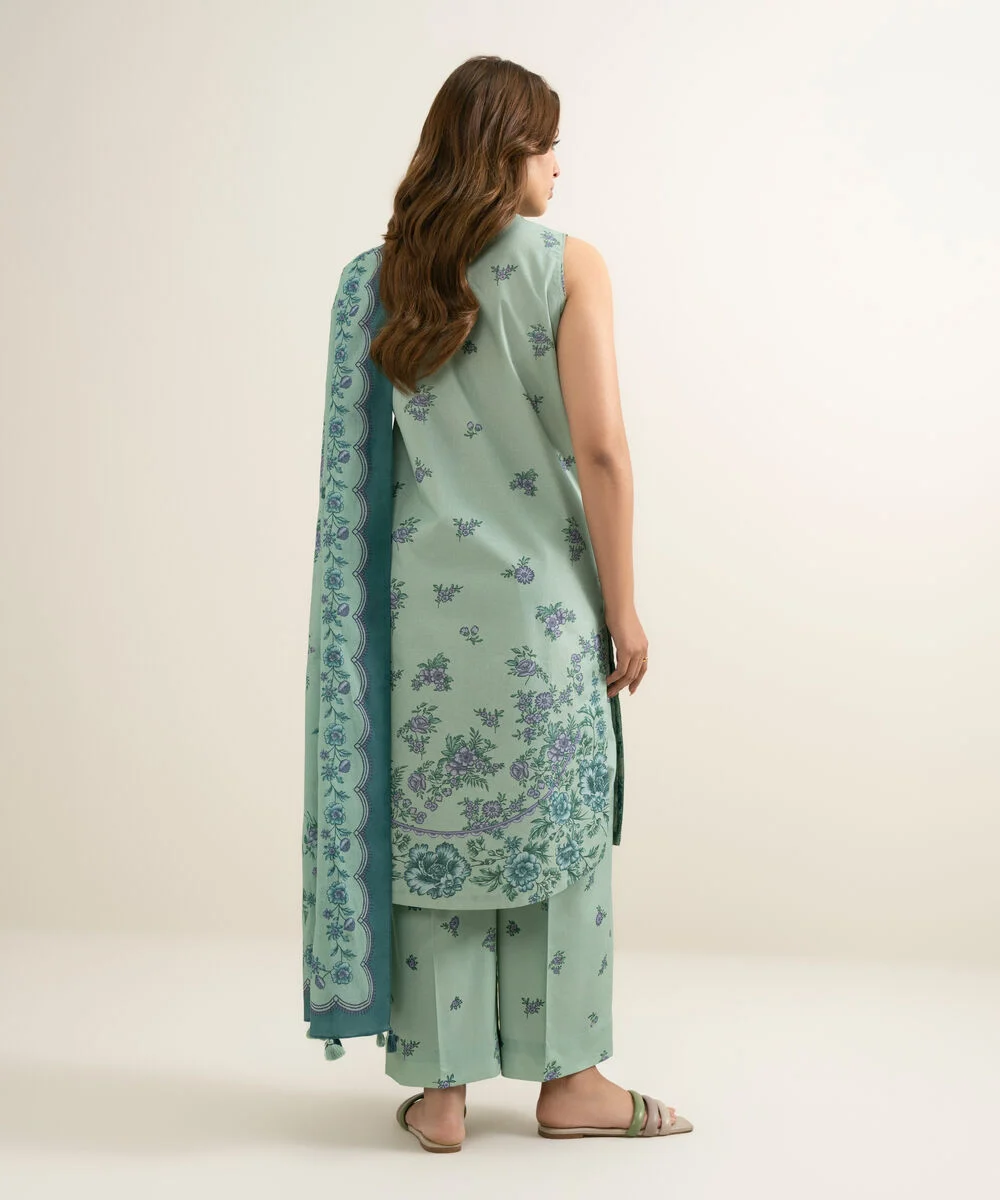 Printed Zari Lawn 3 Piece in Sage Green Color 0U3PDYS26V31 - Image 4
