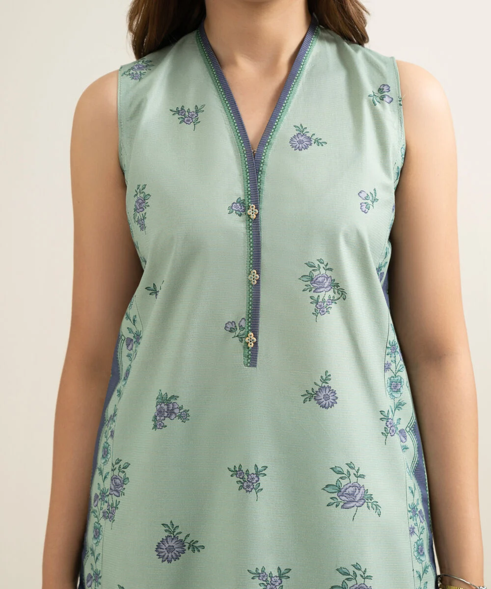 Printed Zari Lawn 3 Piece in Sage Green Color 0U3PDYS26V31 - Image 2