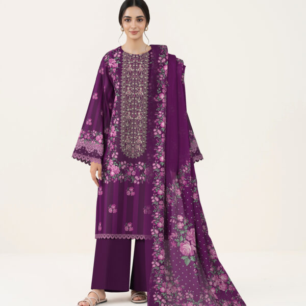 Embroidered Lawn 3 Piece in Magenta Color