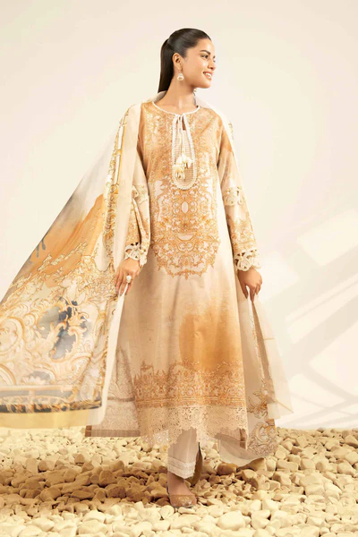 Printed Cambric 3 Piece in Beige Color 42502090