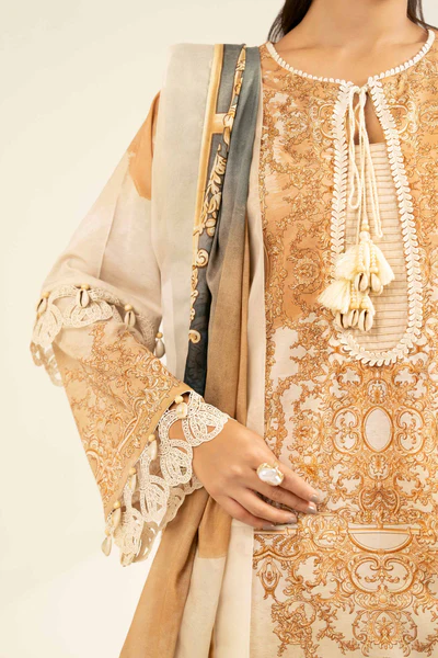 Printed Cambric 3 Piece in Beige Color 42502090 - Image 6