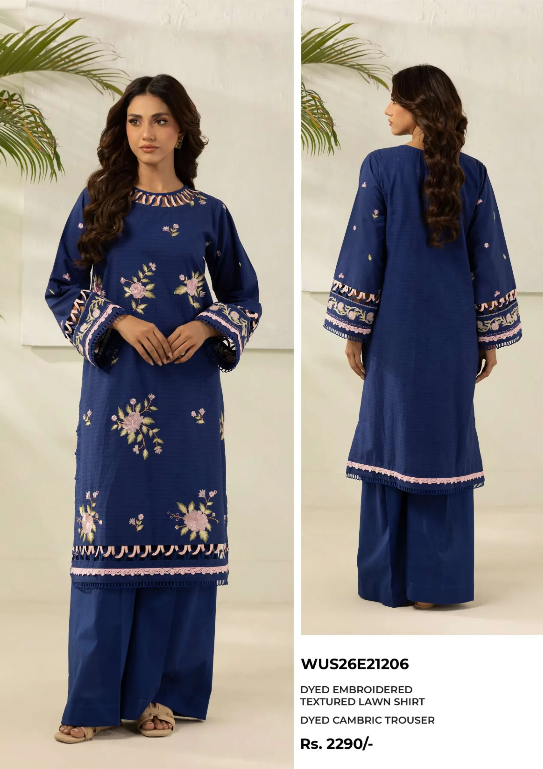 Embroidered Lawn 2 Piece in Blue Color WUS26E21206 - Image 3