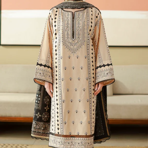 Chikankari Embroidered Cotton 3 Piece in Beige Color